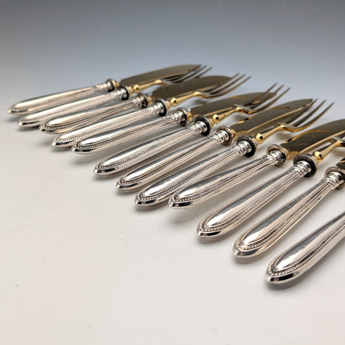 German Antique 800 Silver Handle Gold Plated Blade Tea Cutlery 6 Pairs